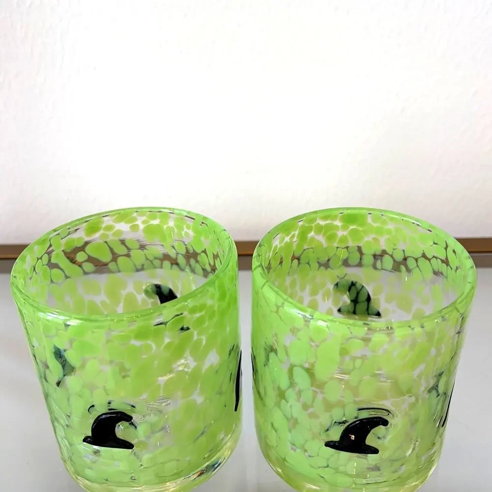 2pc Witch Hat Icon Confetti Double Old Fashioned Glasses Green Black Halloween